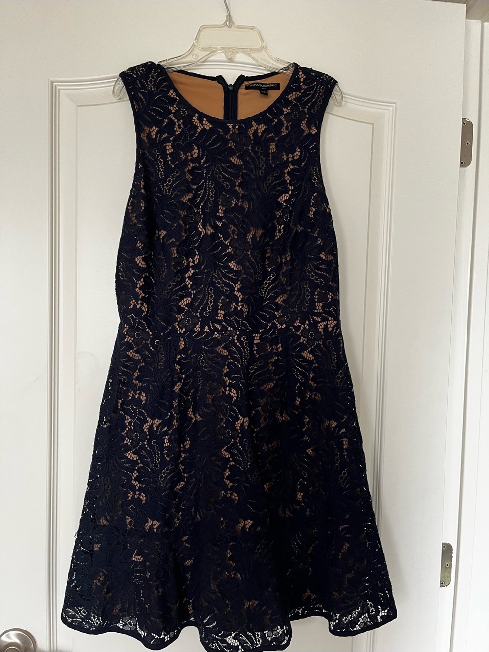 Banana Republic Navy Lace Midi Dress with Nude Underlay